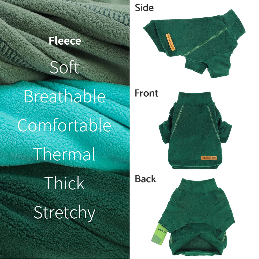 Fitwarm suéter polar para perro verde-oliva, cuello alto y movilidad facilitada.