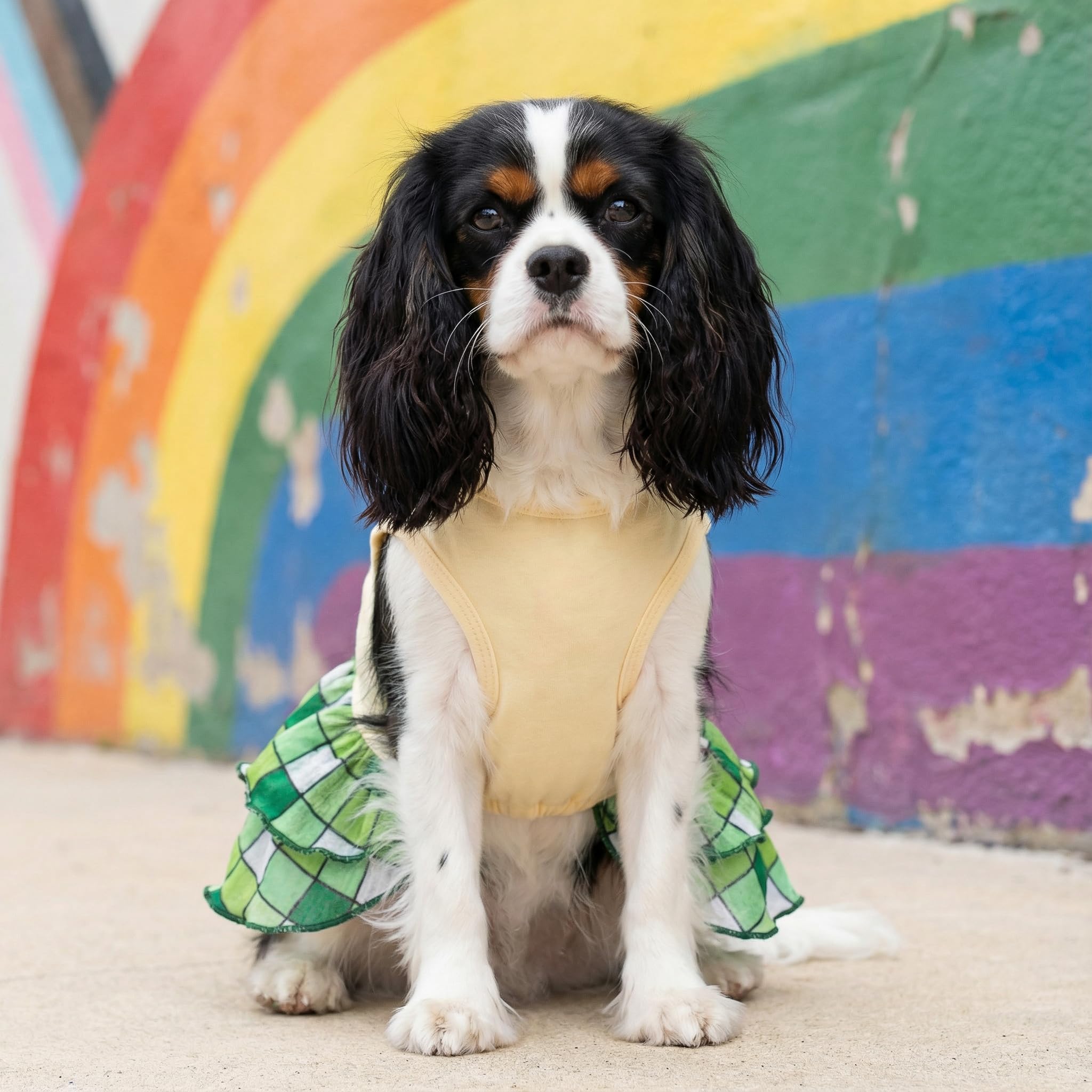 Vestido Fitwarm para perro, estampado de tréboles, perfecto para eventos temáticos.