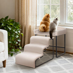 FKSLIFE percha de ventana para perros con escaleras, mayor comodidad.