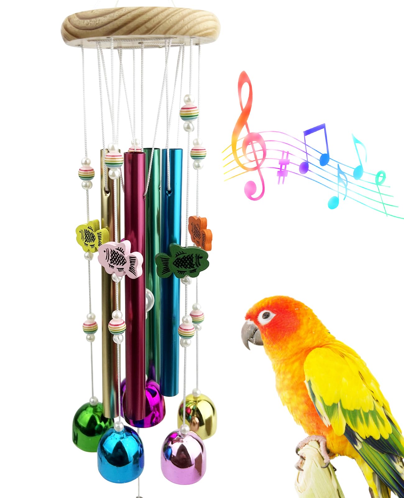 FlidRunest, juguete mordedor con campanas coloridas para estimulación sensorial de aves