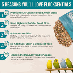 Flocksentials mezcla orgánica para loritos enanos, favorece alimentación balanceada y natural