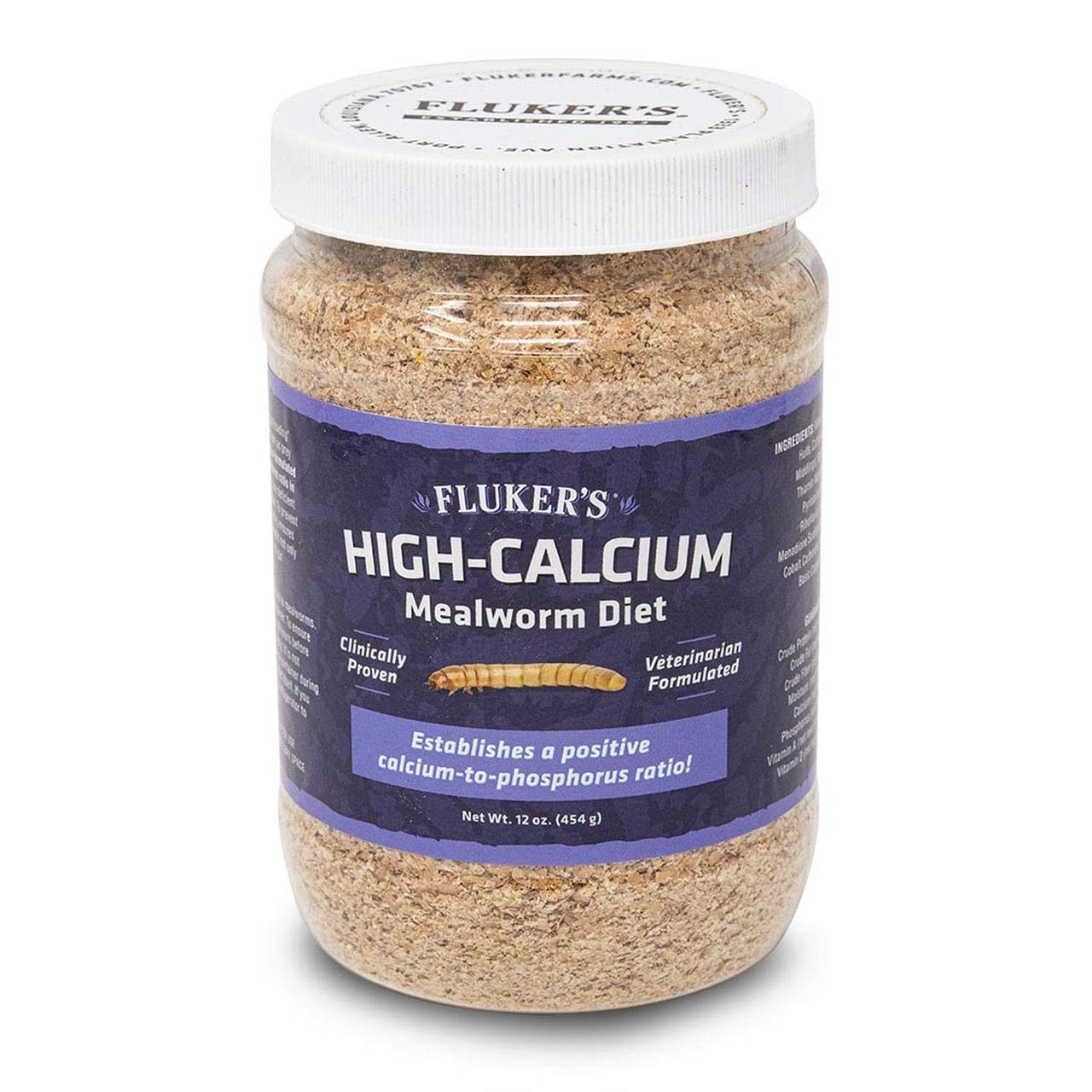 Dieta de alto calcio Fluker's para gusanos de harina, mejora la nutrición antes de la ingesta.
