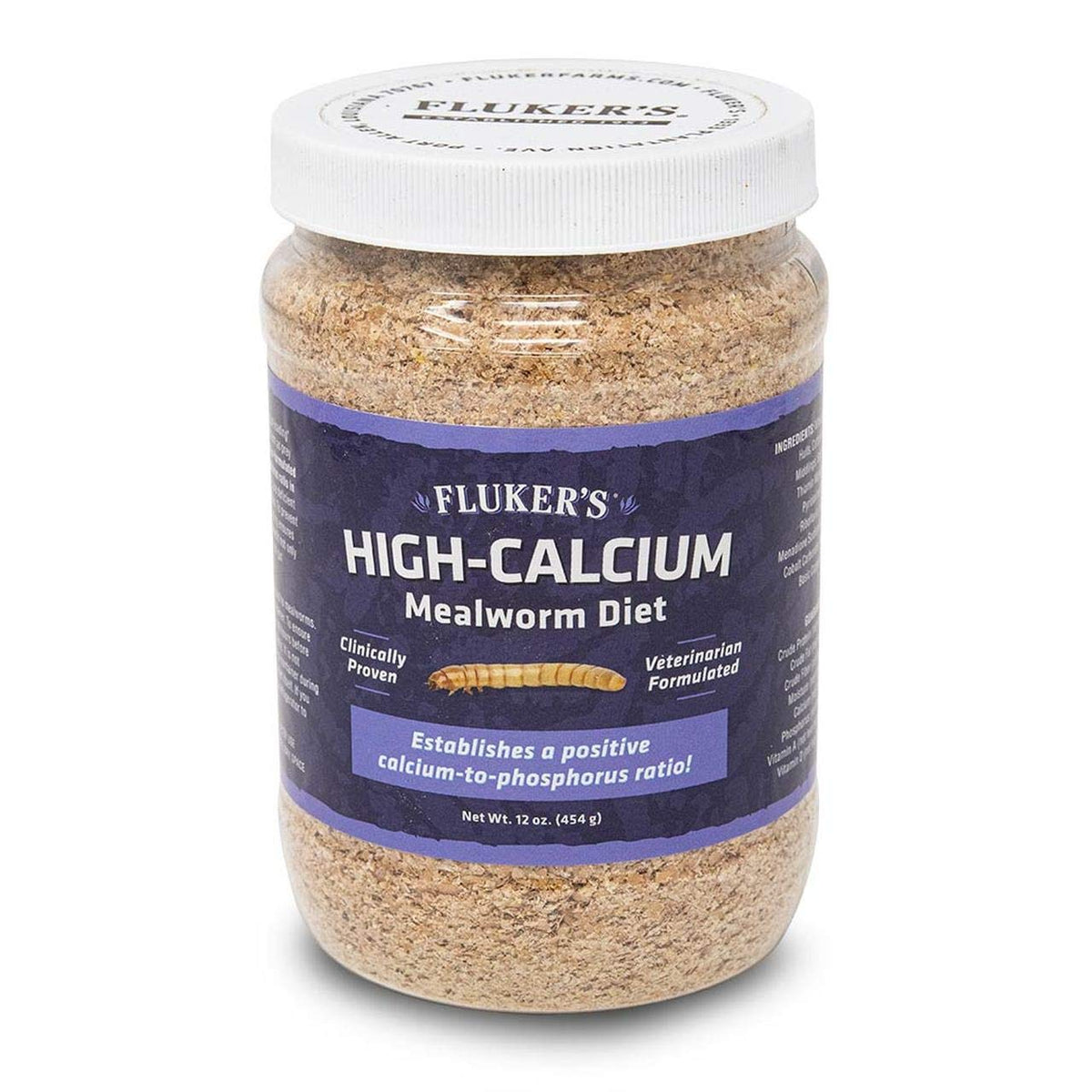 Dieta de alto calcio Fluker's para gusanos de harina, mejora la nutrición antes de la ingesta.