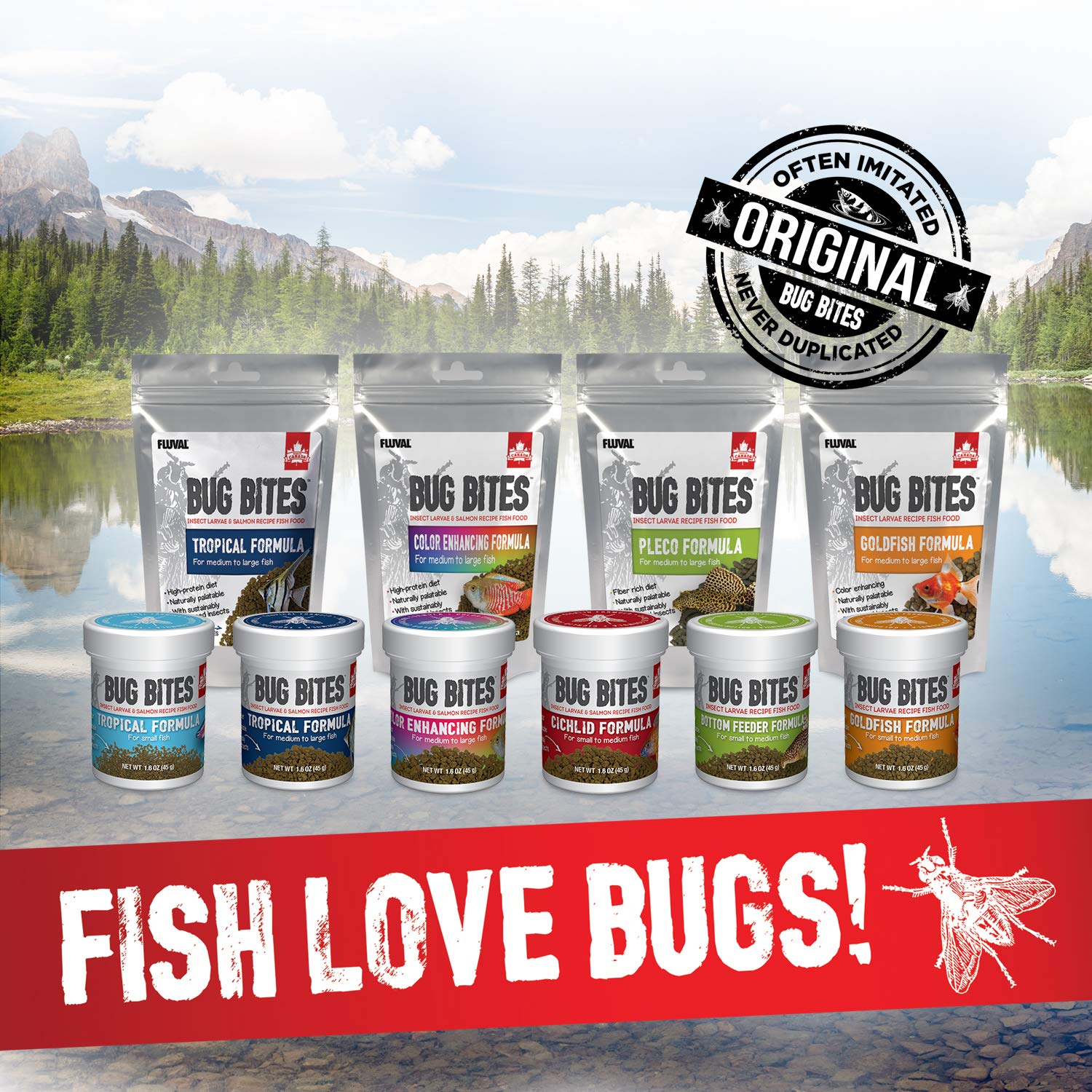 Envase sostenible de Fluval Bug Bites Betta para frescura