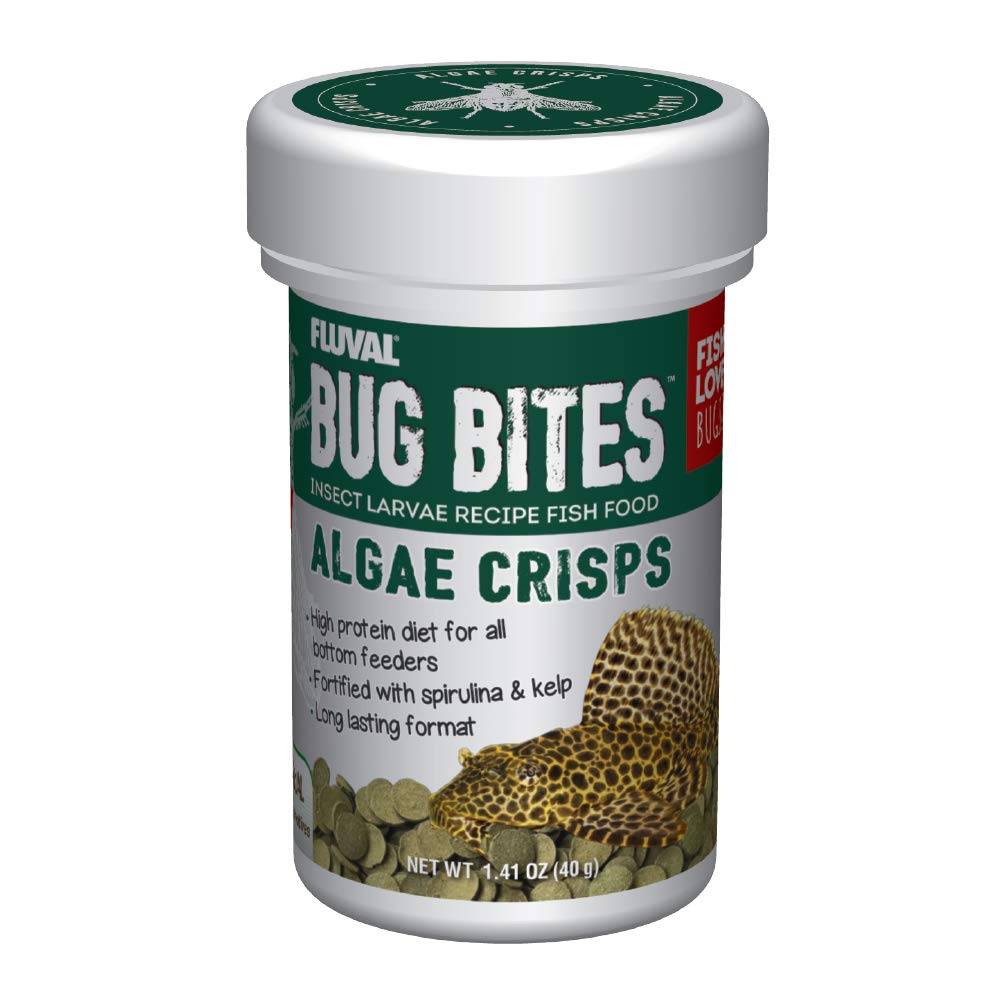 Fluval Bug Bites Crisps de algas en empaque, opción atractiva para peces de fondo.