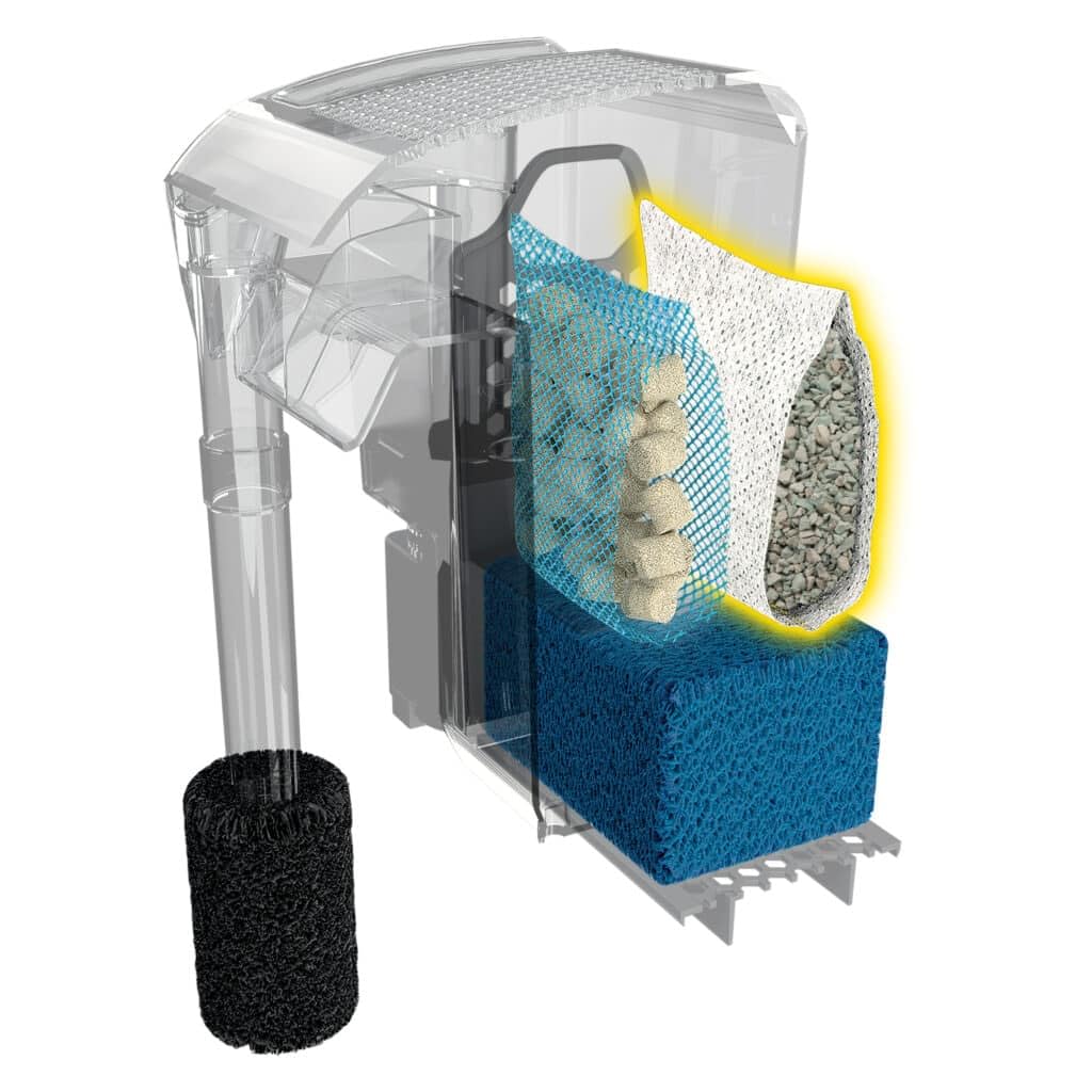 Fluval Eliminador de amoniaco, envase interior mostrado para uso en acuarios.