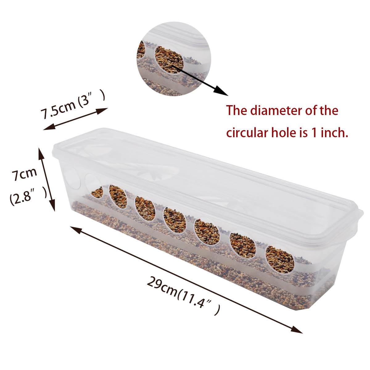 FOIBURELY comedero transparente con tapa abatible, facilita reabastecer sin derrames.