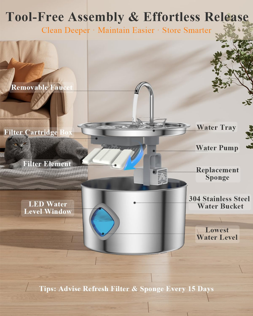 FOOPOMARY sistema de filtración 4 etapas, mantiene agua fresca