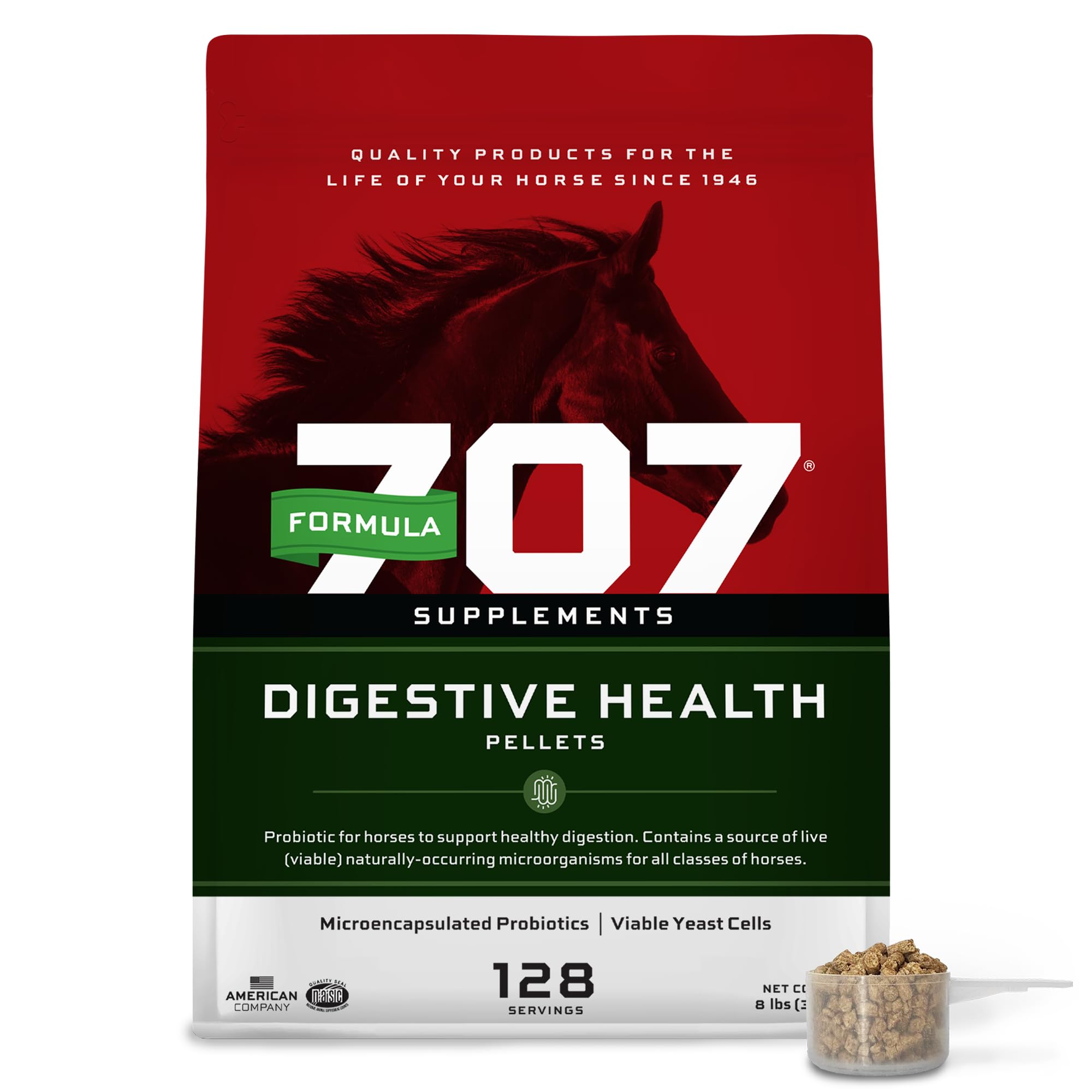 Formula 707: bolsa de 8 lb con suplemento digestivo para caballos.