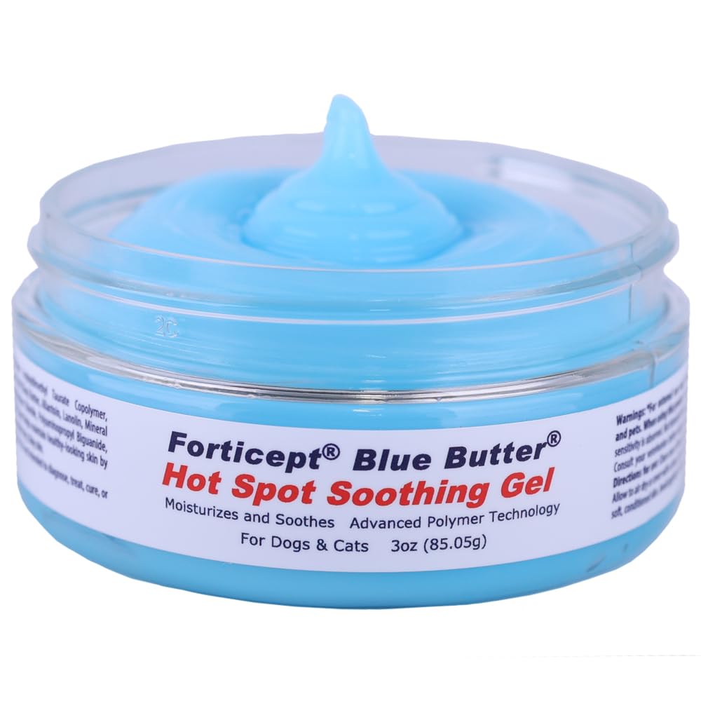 Forticept BlueButter Gel aplicado en patita para aliviar irritación y apoyar la curación