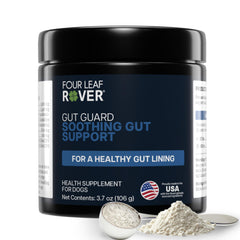 Botella Four Leaf Rover Gut Guard, apoyo digestivo para uso diario.