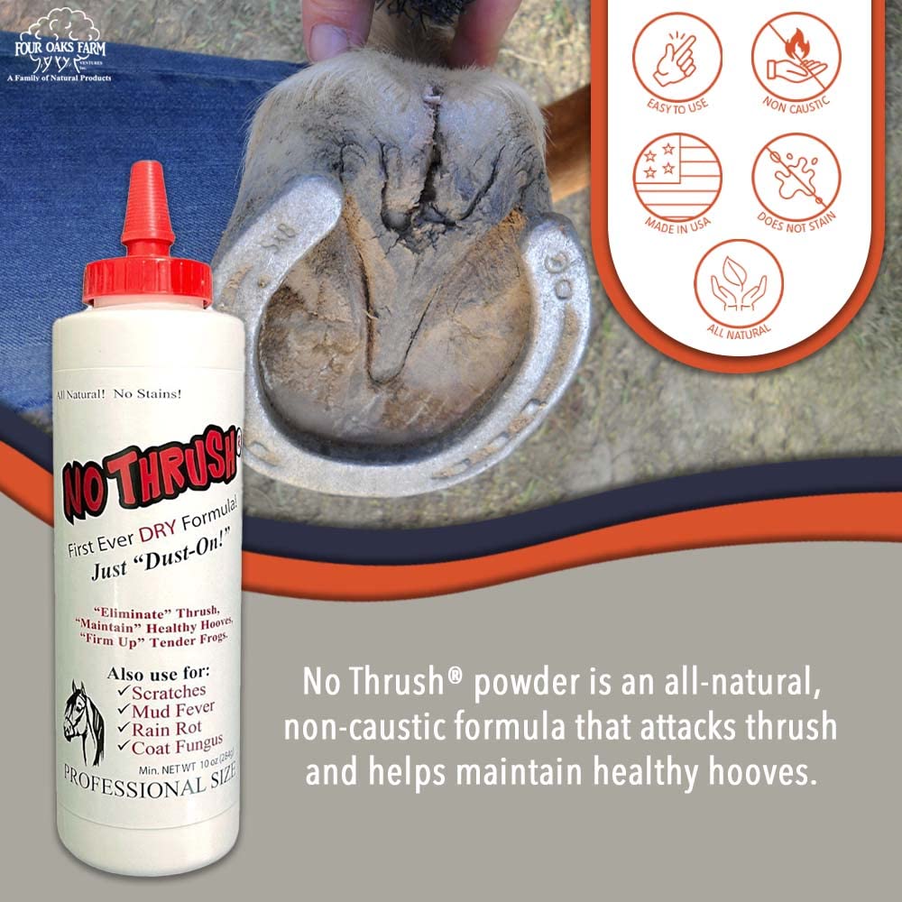 Four Oaks Farm Ventures No Thrush polvo adherente para cascos, facilita el cuidado diario.