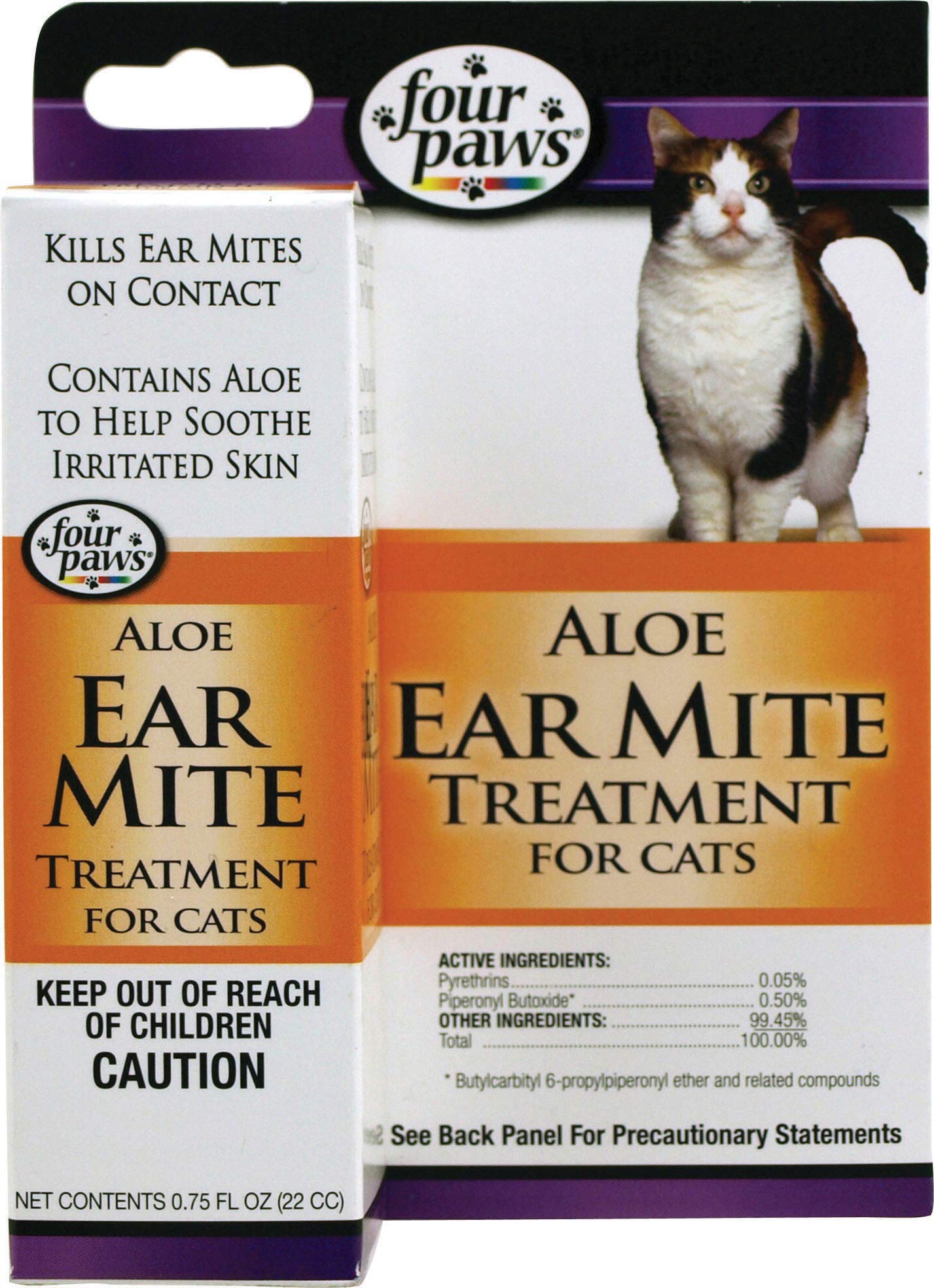 Four Paws Aloe Ear Mite Treatment para gatos, botella, uso rápido al contacto