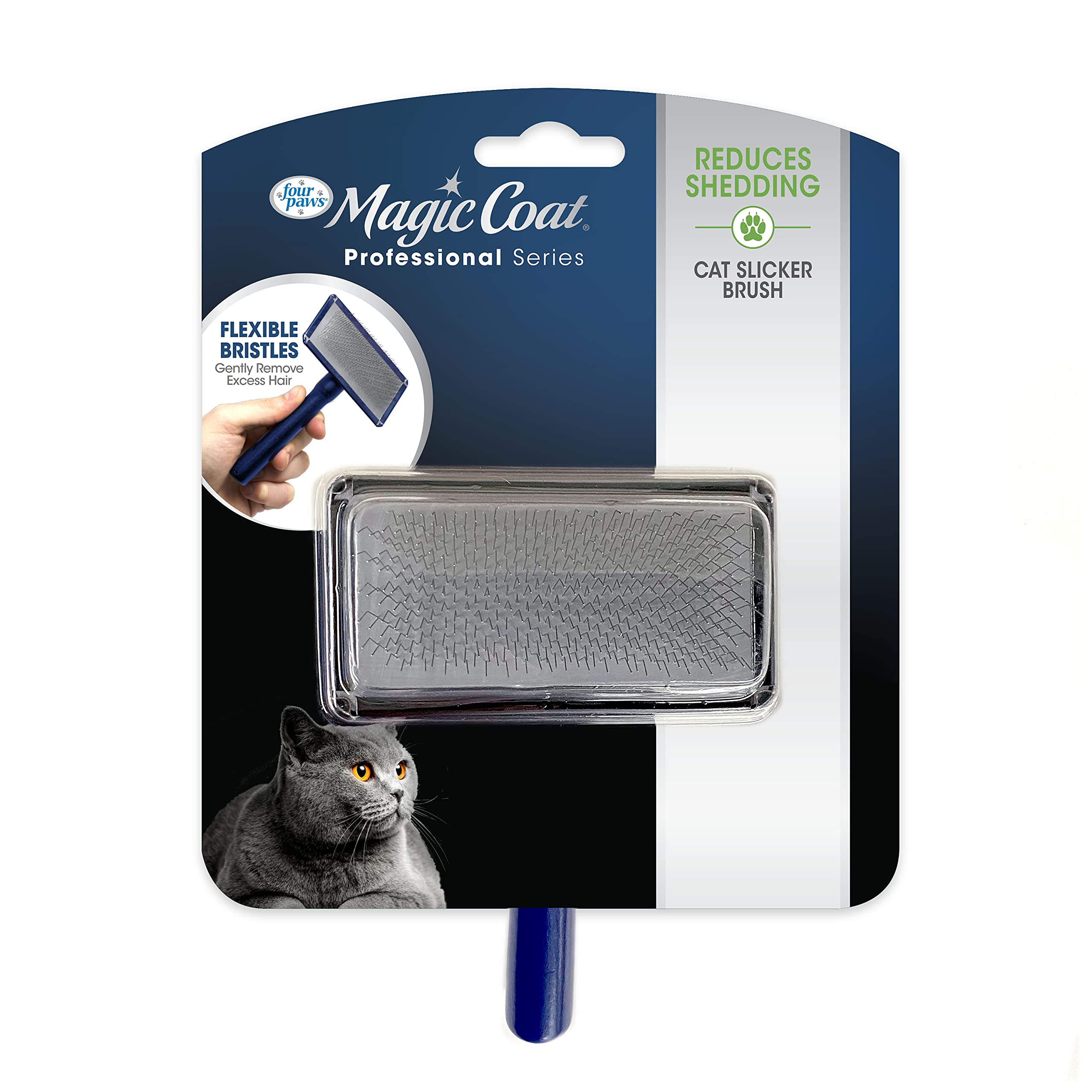 Four Paws Magic Coat: cepillo con cabeza compacta para aseo cómodo en gatos
