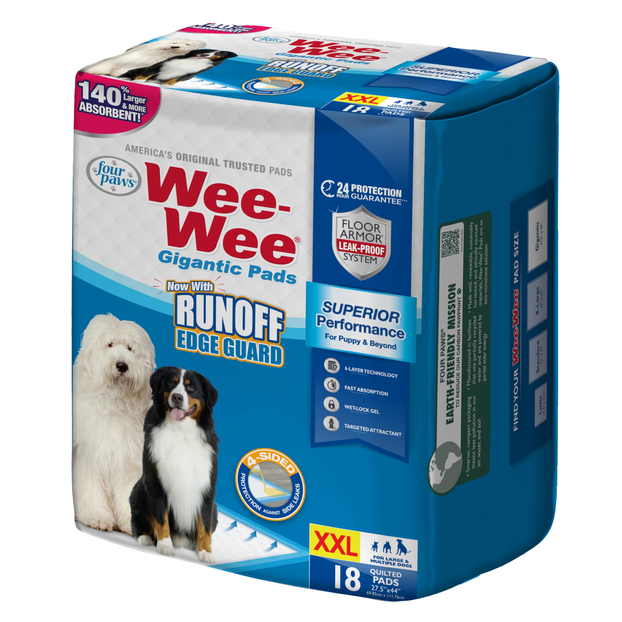 Tapete Wee-Wee de Four Paws con guardia de derrames en cuatro lados para seguridad del suelo.