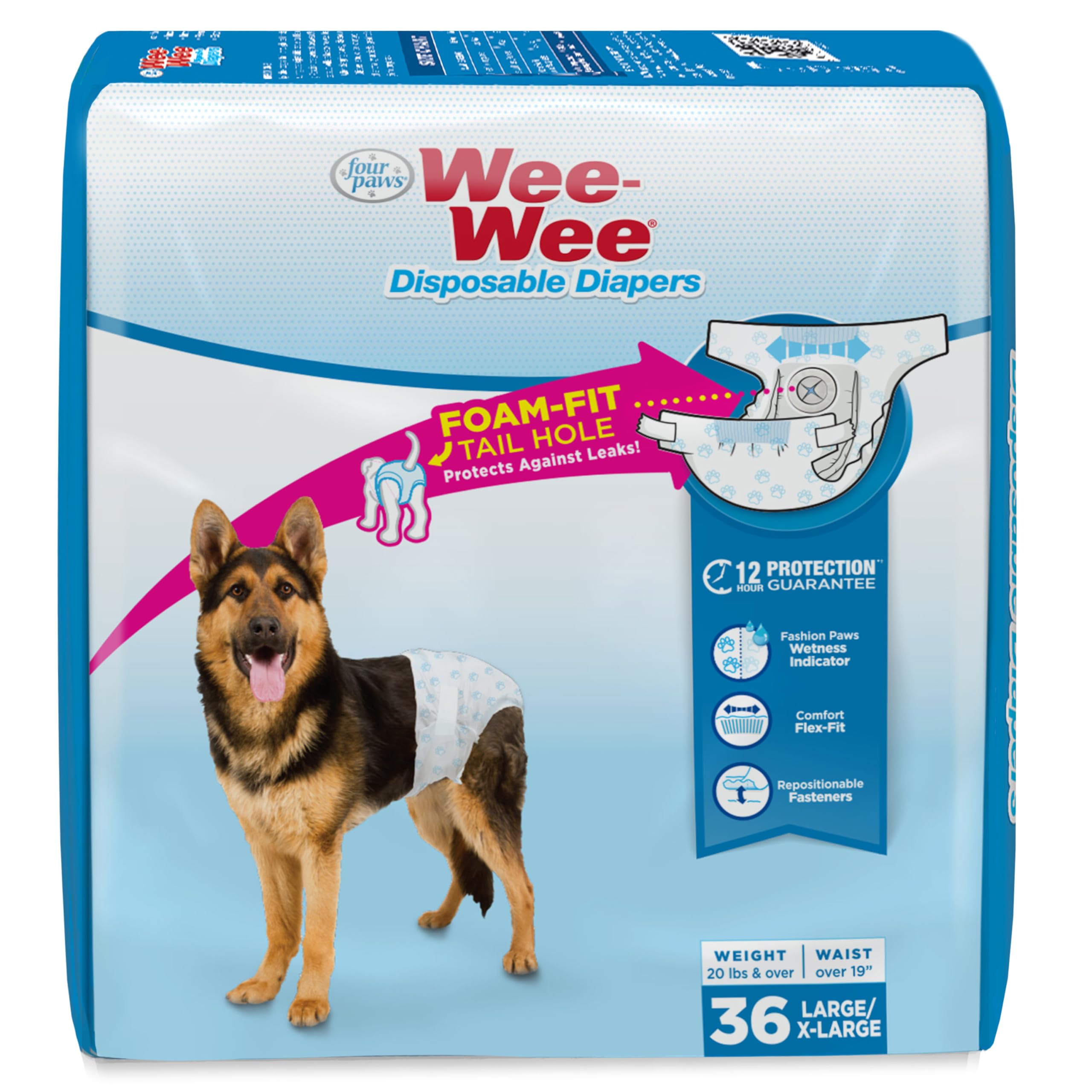 Four Paws Wee-Wee: pañales absorbentes con ajuste acolchado para la cola.