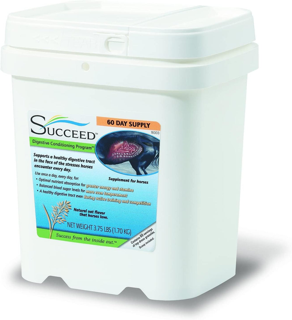 Succeed Granules de Freedom Health, frasco de 3.75 lb, apoyo digestivo para caballos en rendimiento.