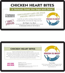 Fresh Is Best: corazones de pollo deshidratados en empaque reutilizable, frescura conservada.
