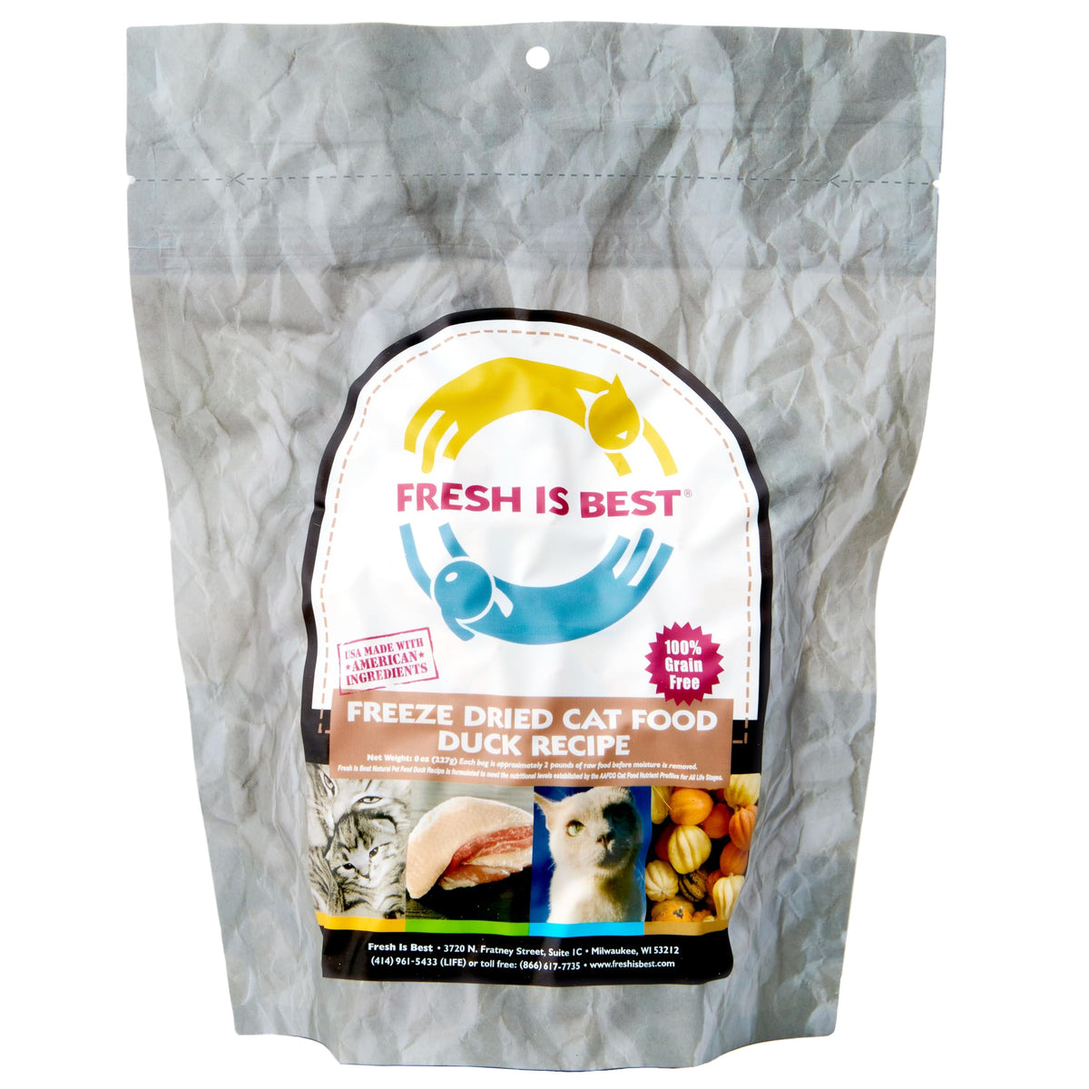 Fresh Is Best pato liofilizado en bolsa de 8 onzas, proteína premium para gatos