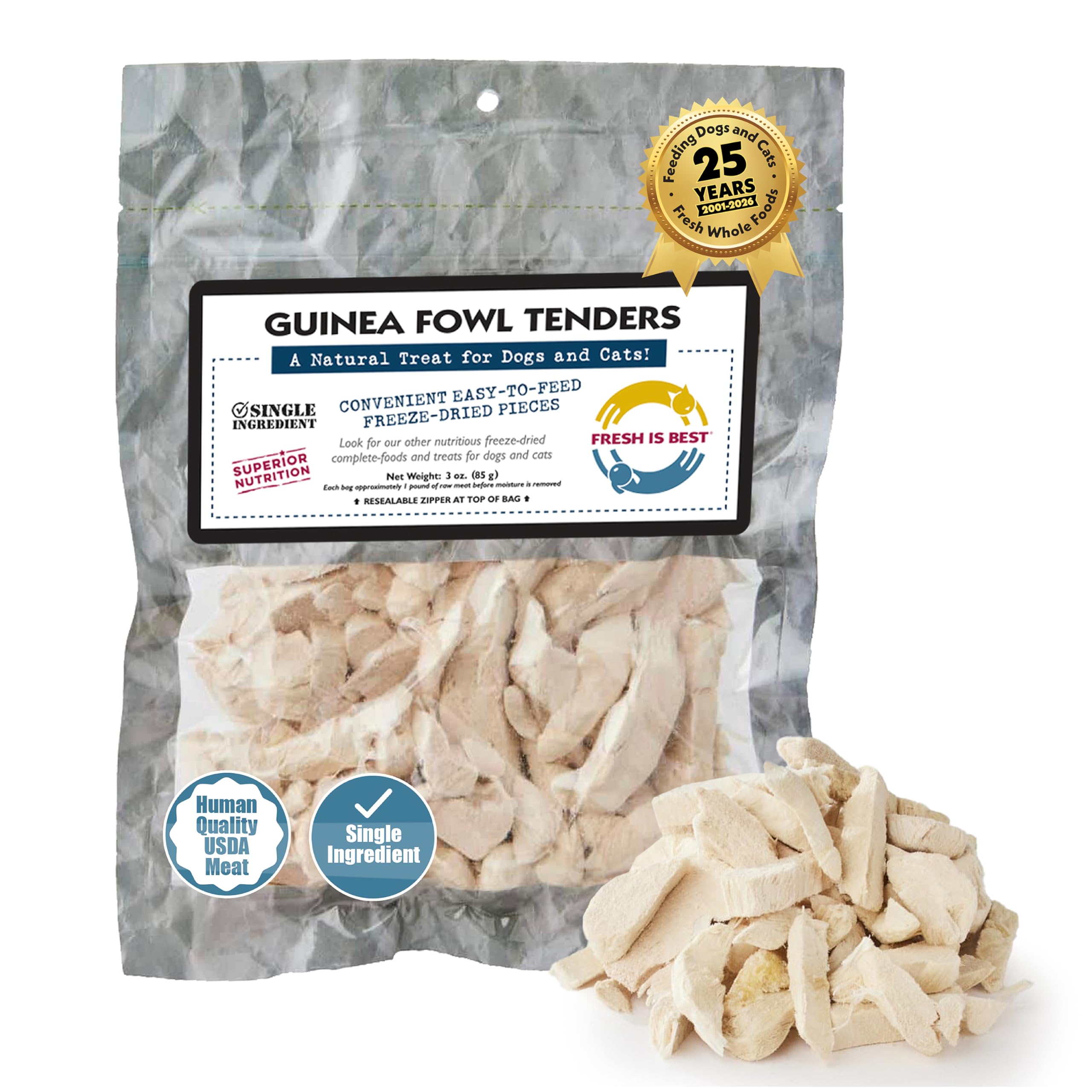 Fresh Is Best: tiras de perdiz de Guinea en bolsa con cierre para frescura.