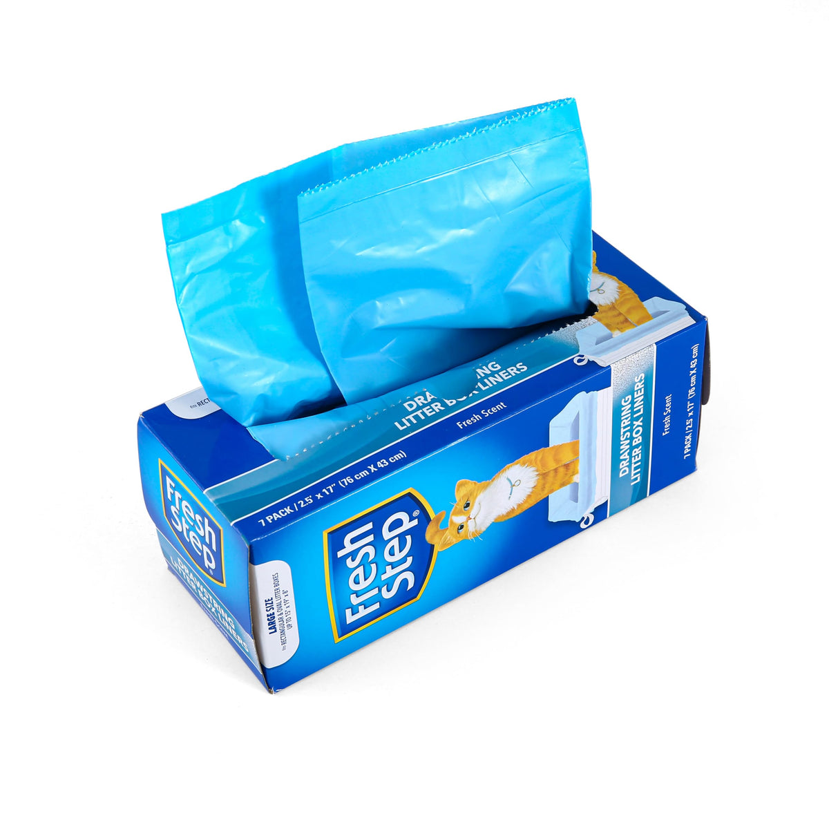 Fresh Step: bolsas para caja de arena con cierre por cordón para limpieza rápida.