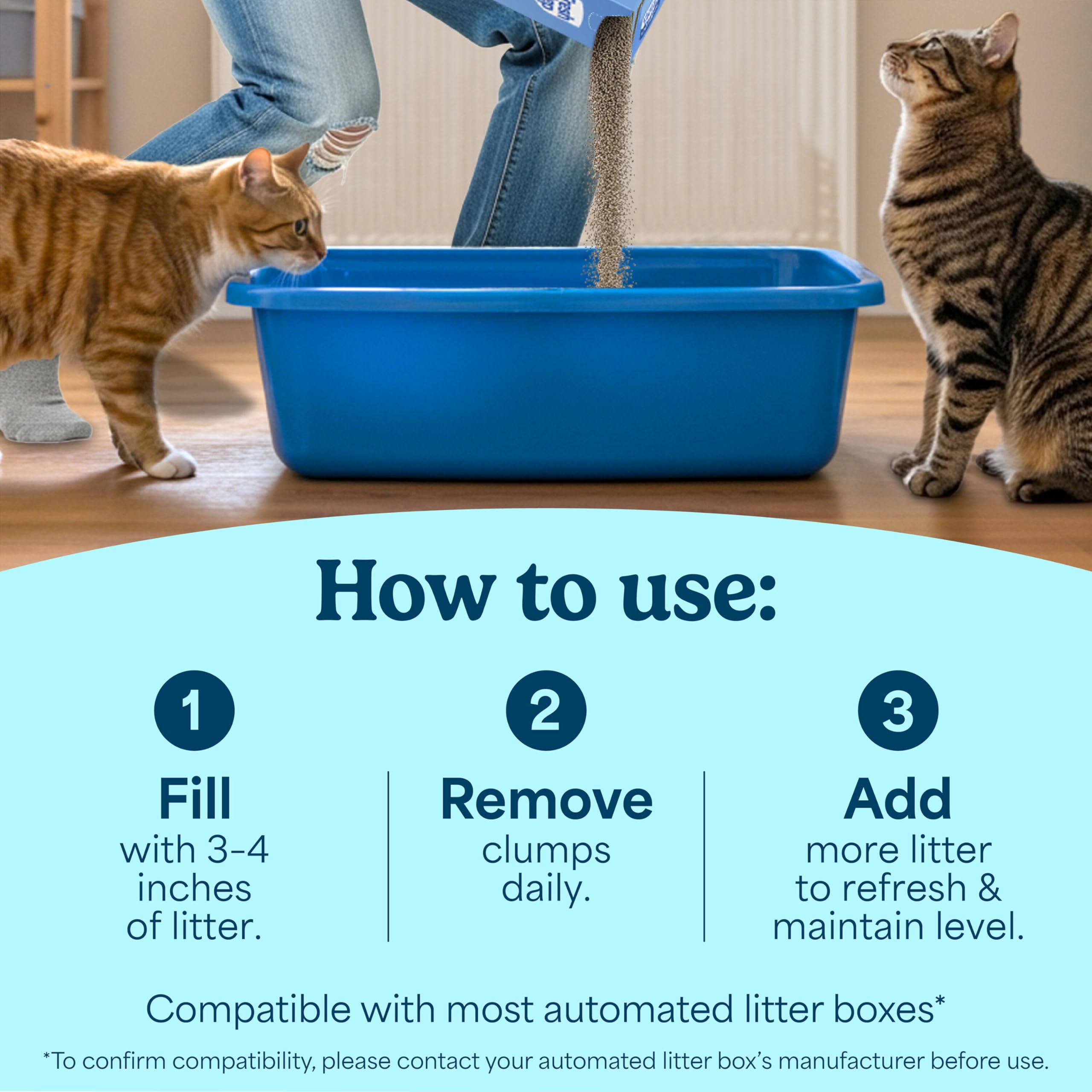 Fresh Step litière contrôle des odeurs avec Ammonia Block pour une fraîcheur durable.