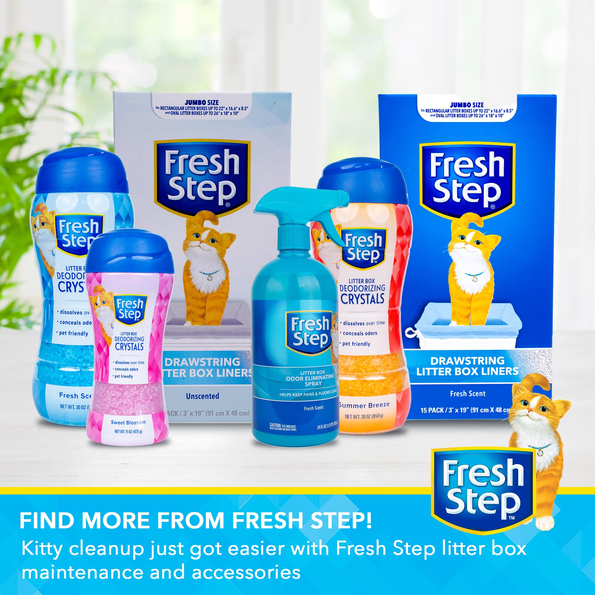 Marca Fresh Step para cuidado diario de cajas de arena de gatos
