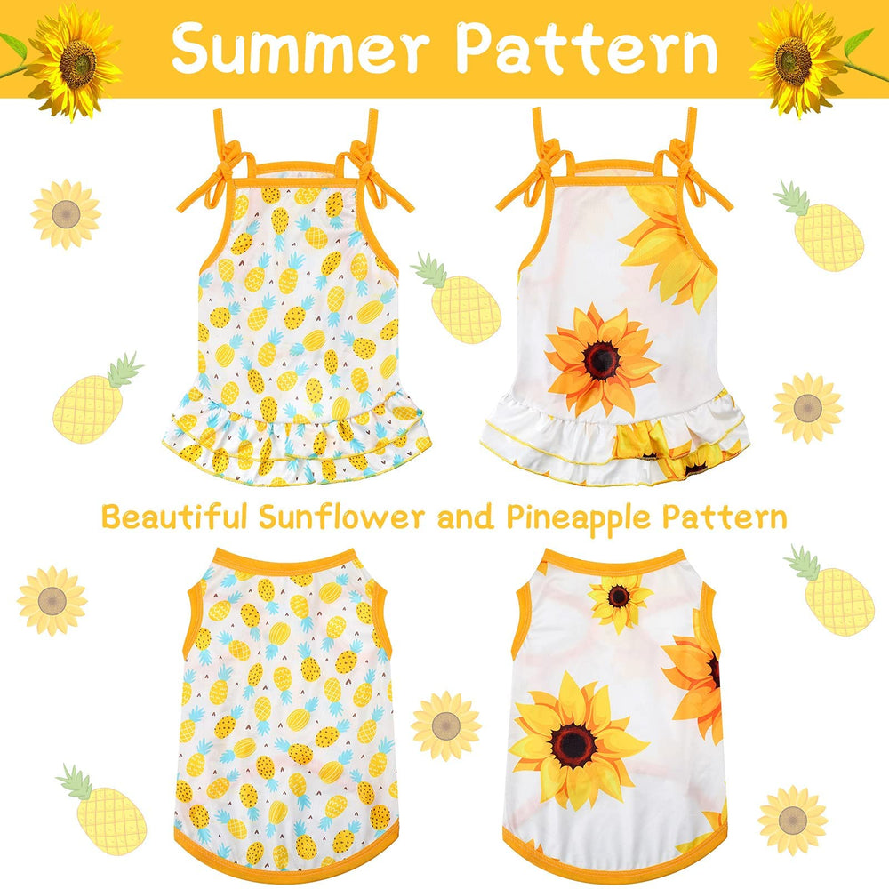 Frienda vestido perro girasol amarillo, ideal para festividades y fotos divertidas.