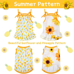 Frienda vestido perro girasol amarillo, ideal para festividades y fotos divertidas.