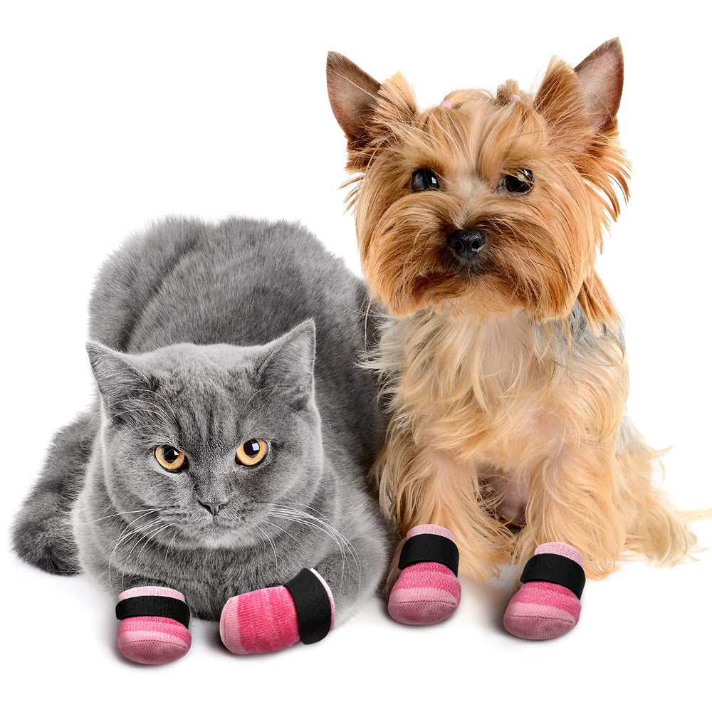 Frienda kit de 8 calcetines antideslizantes y 4 cierres, color rosa para mascotas pequeñas