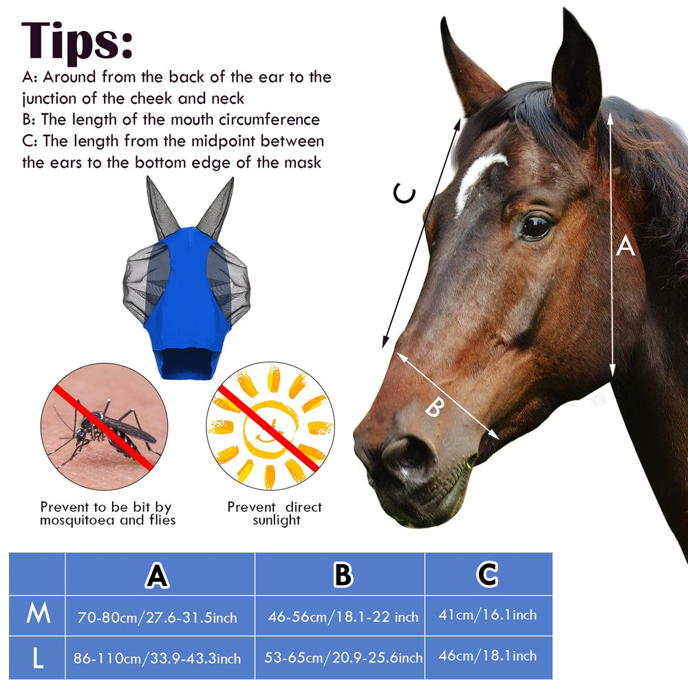 Frienda máscara antimoscas para caballo con orejas, ajuste suave y cómodo