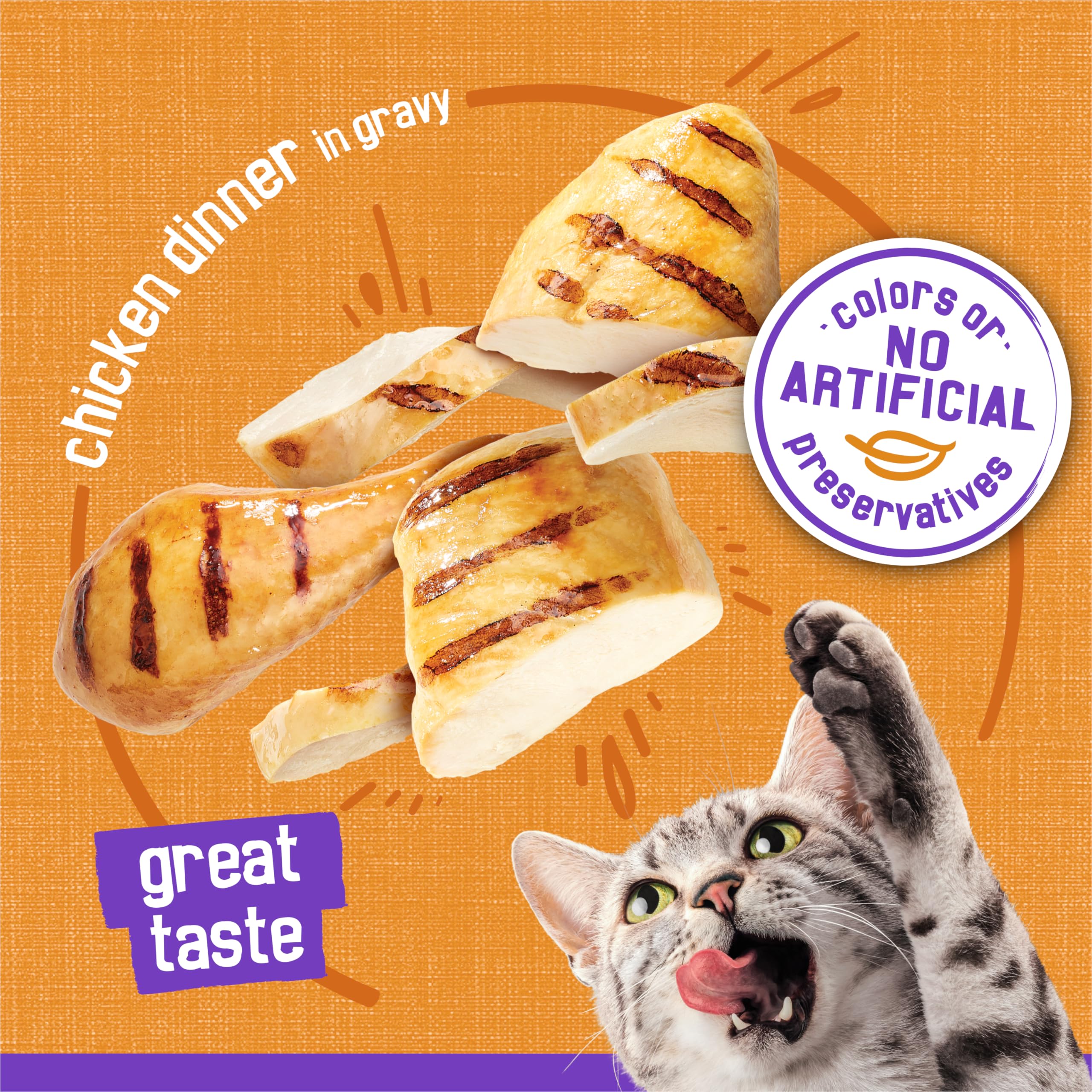Friskies salsa sabrosa en lata, experiencia de comida húmeda para gatos.