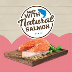 Paté de salmón con arroz integral y guisantes, variedad para gatos