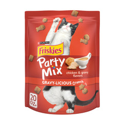 Friskies bolsa 20oz, sabor pollo con salsa gravy, premio sabroso para tu gato.