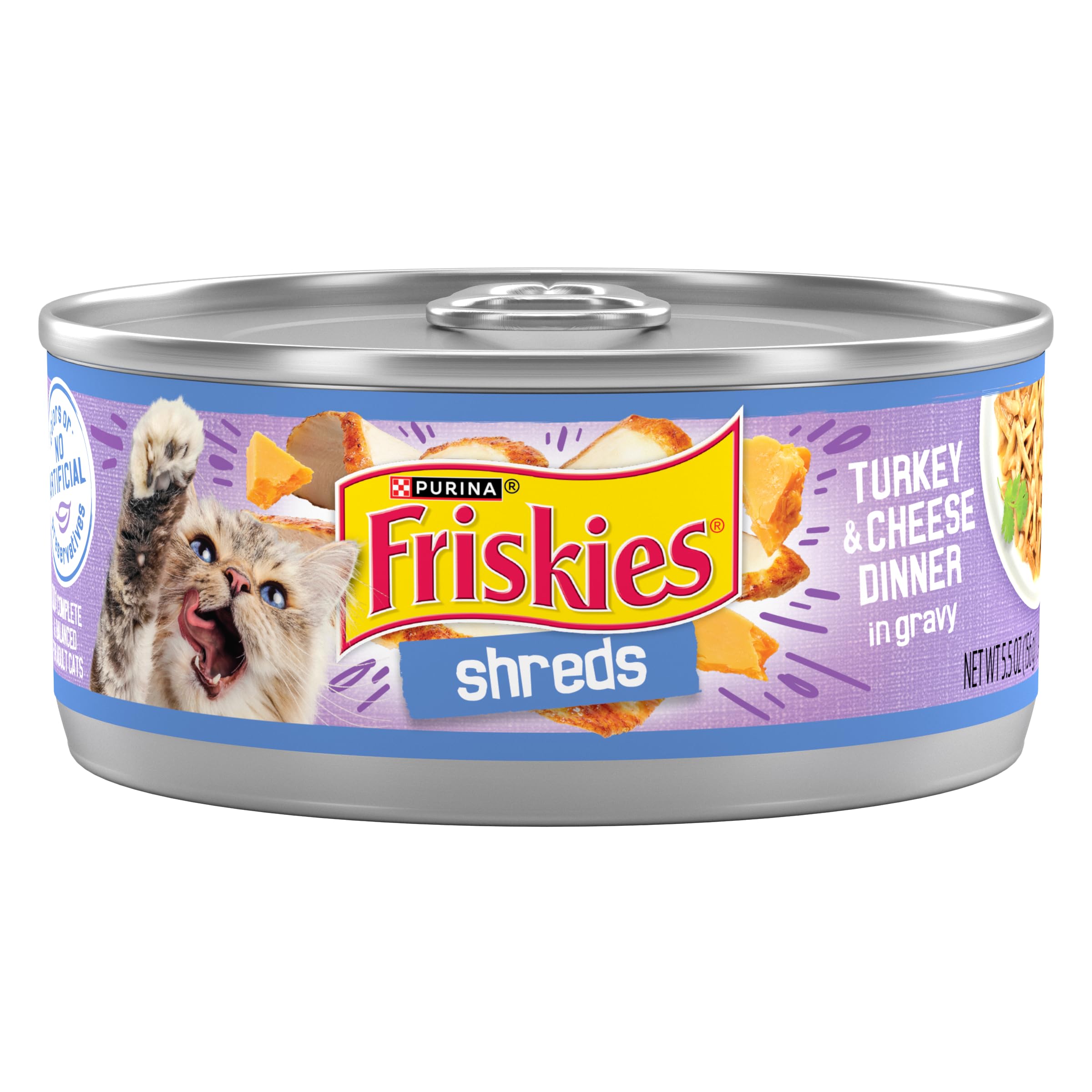 Friskies Shreds pavo queso en salsa: textura deshilachada que encanta a los gatos.