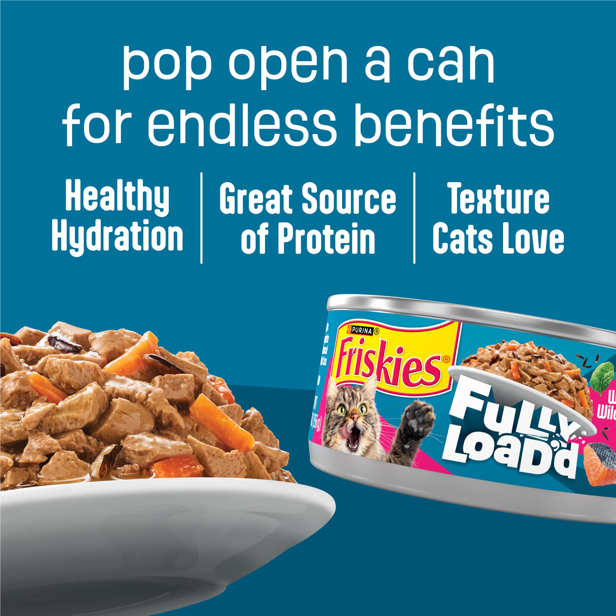 Friskies Fully Load’d hora de la comida para gatos, sabor que invita a comer.