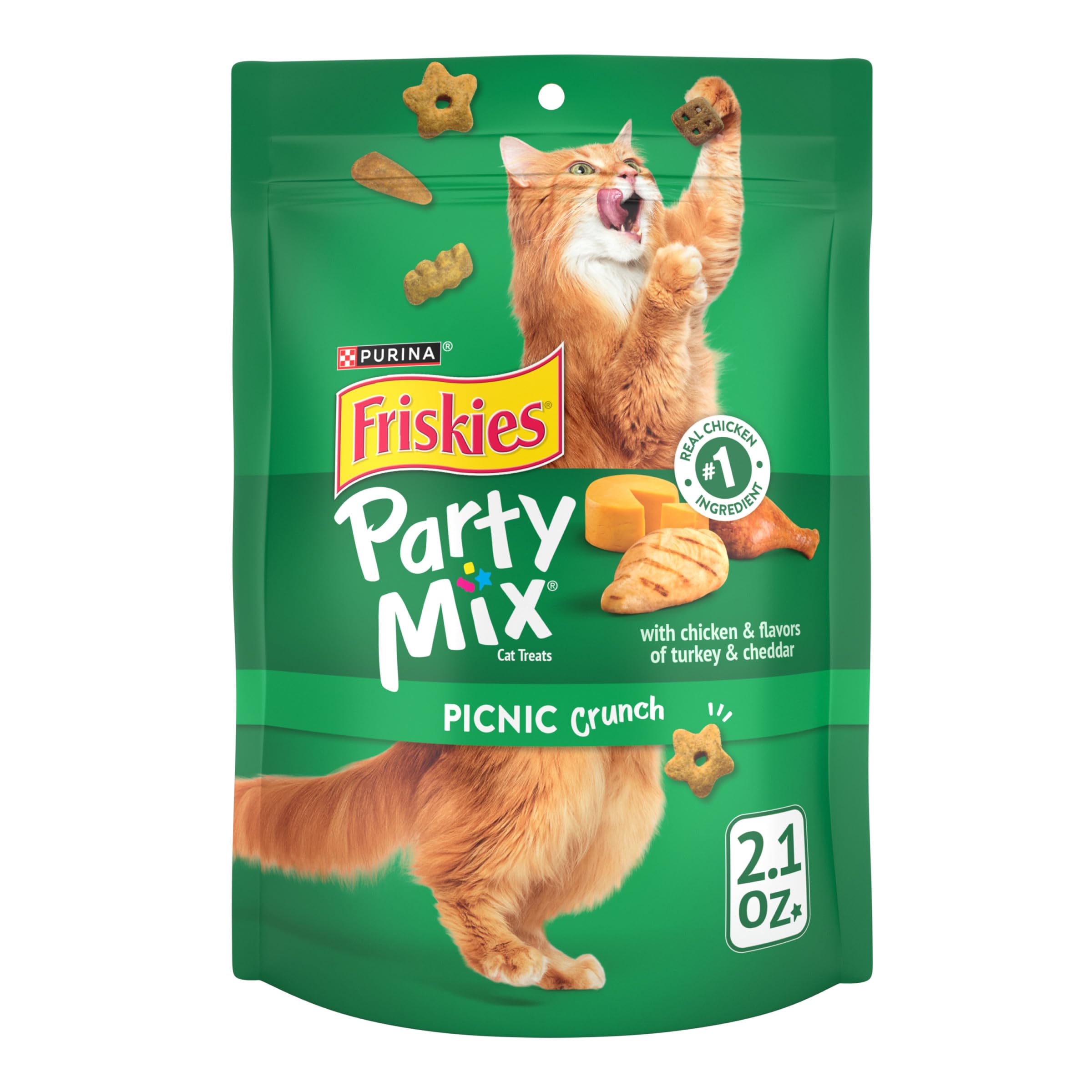 Friskies golosinas para gatos, paquete cierre hermético para frescura y meriendas.