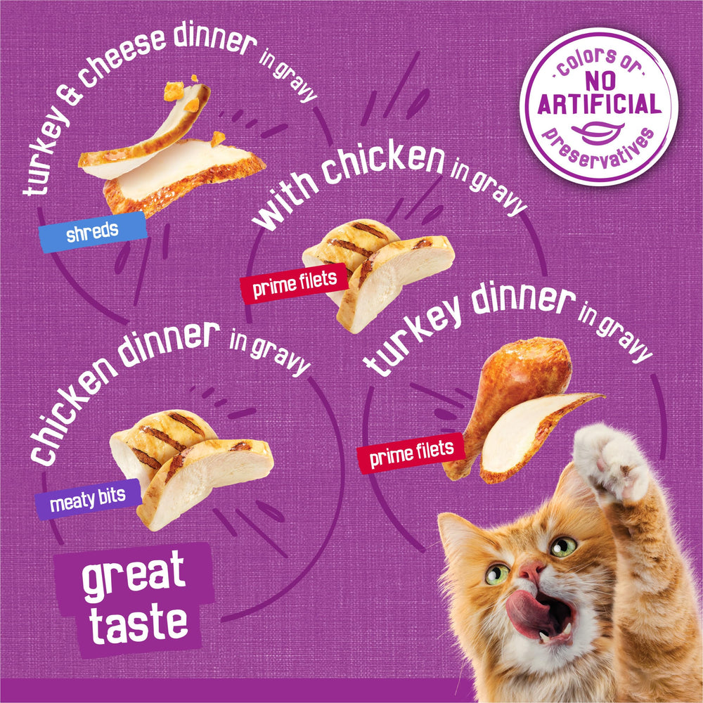 Friskies Gravy: lata de pavo trozos sabrosos para variedad diaria.