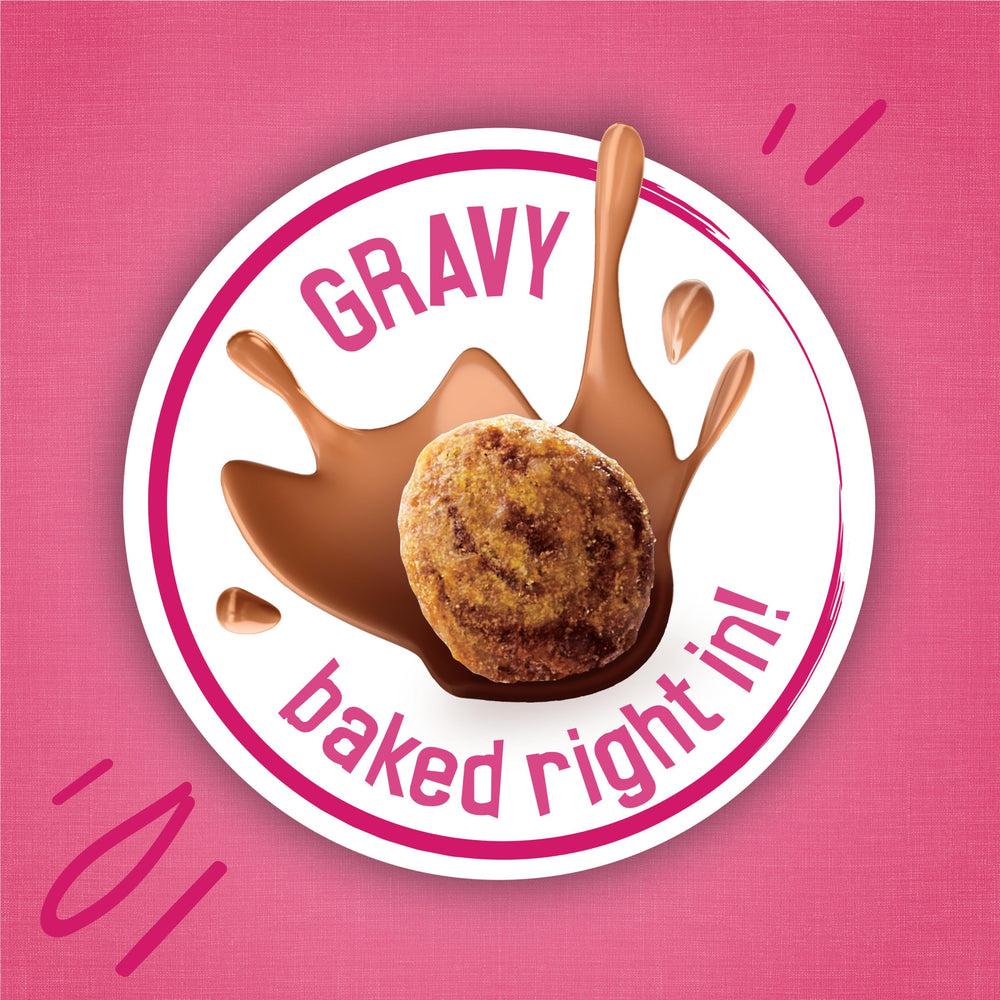 Porciones para gato Friskies Gravy Swirlers, formato práctico para dos comidas.