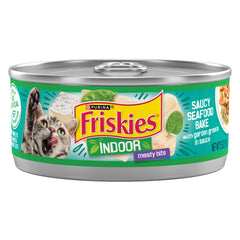 Friskies Indoor Saucy Seafood Bake, lata: trozos de mariscos para gusto intenso en gatos adultos