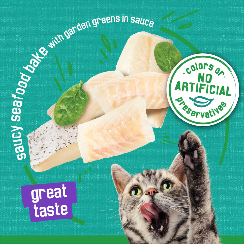 Friskies Indoor Saucy Seafood Bake, lata: porción sabrosa para comidas diarias