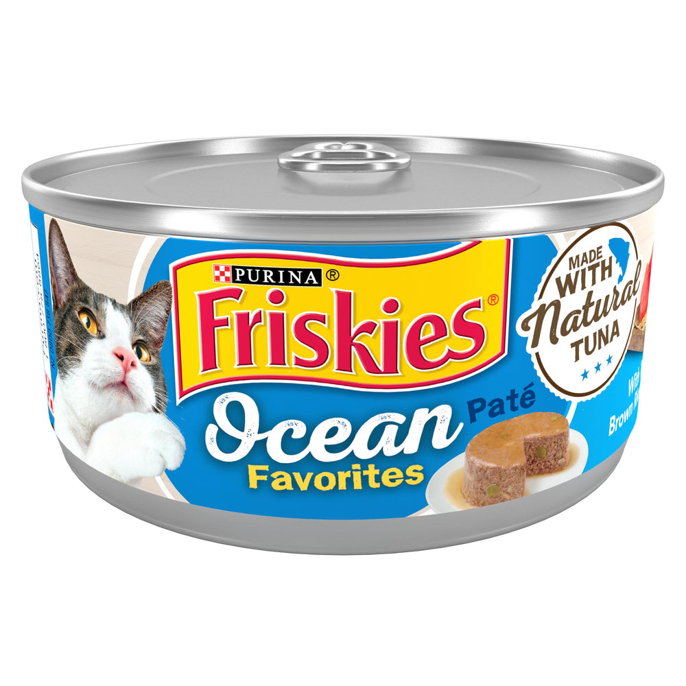 Friskies lata pate mar oceano: sabor marino para gatos curiosos y felices.