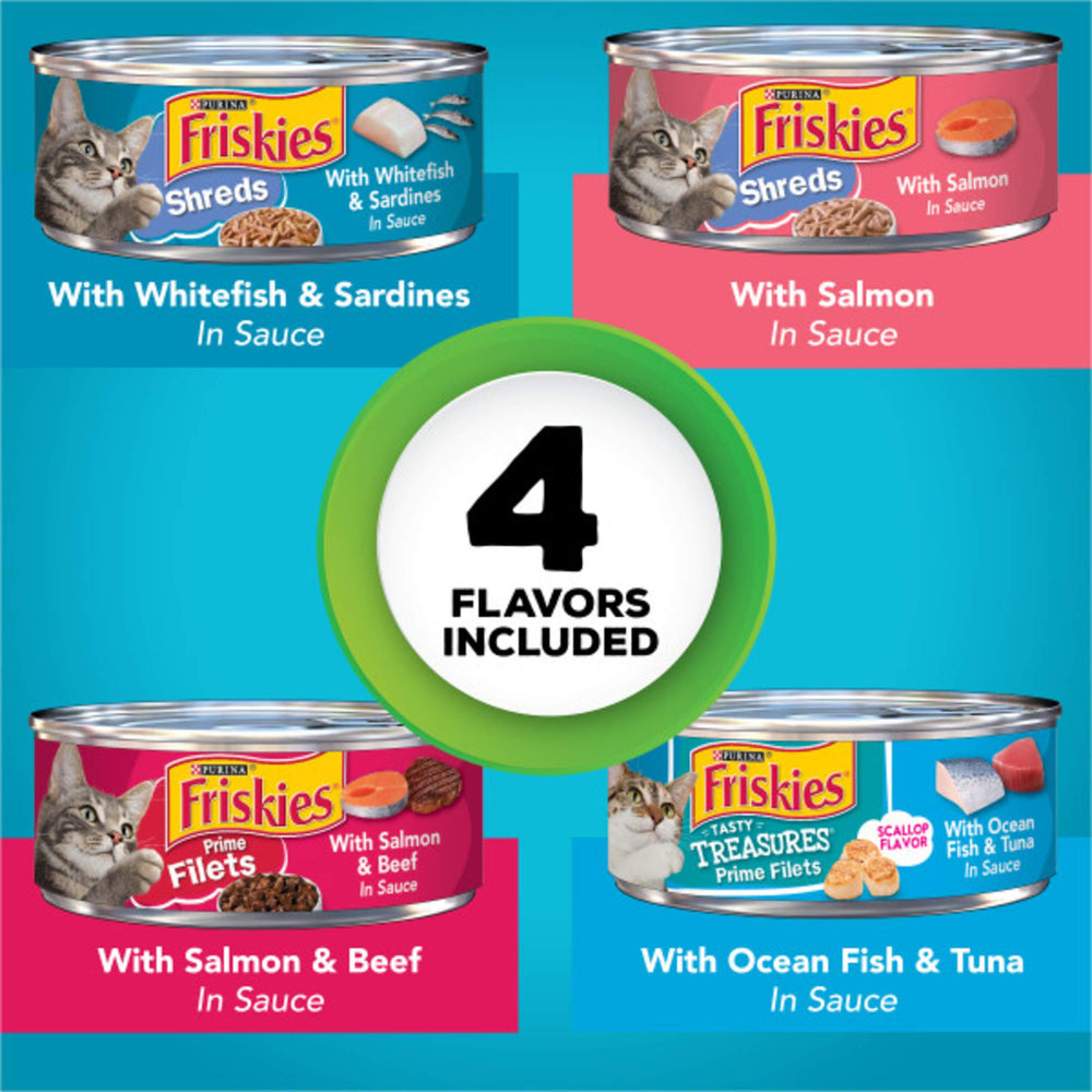 Friskies lata pescado con salsa extra, ideal para una cena rápida y sabrosa.