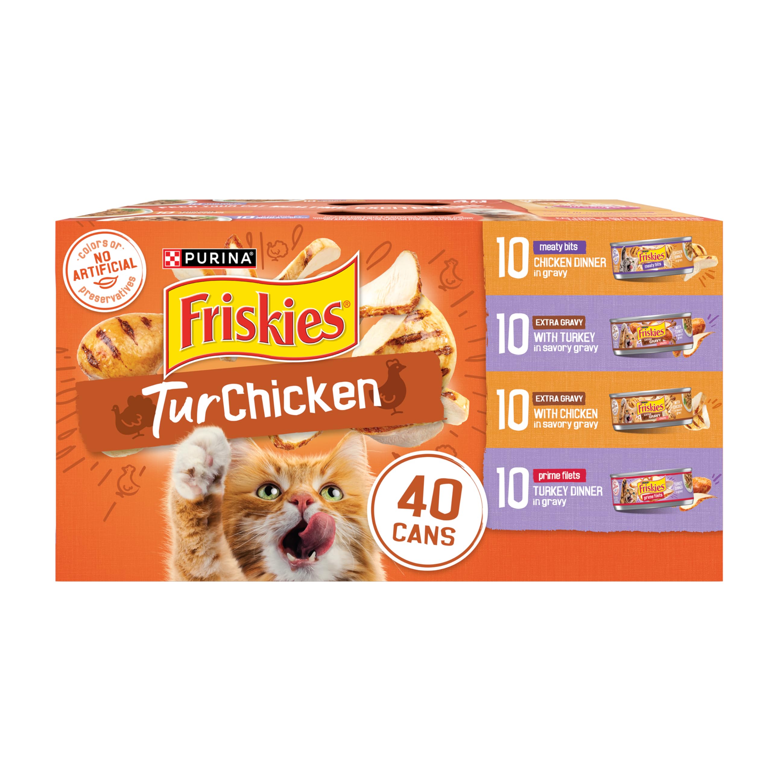 Friskies, lata de pollo con salsa sabrosa, experiencia suave para la hora de la comida