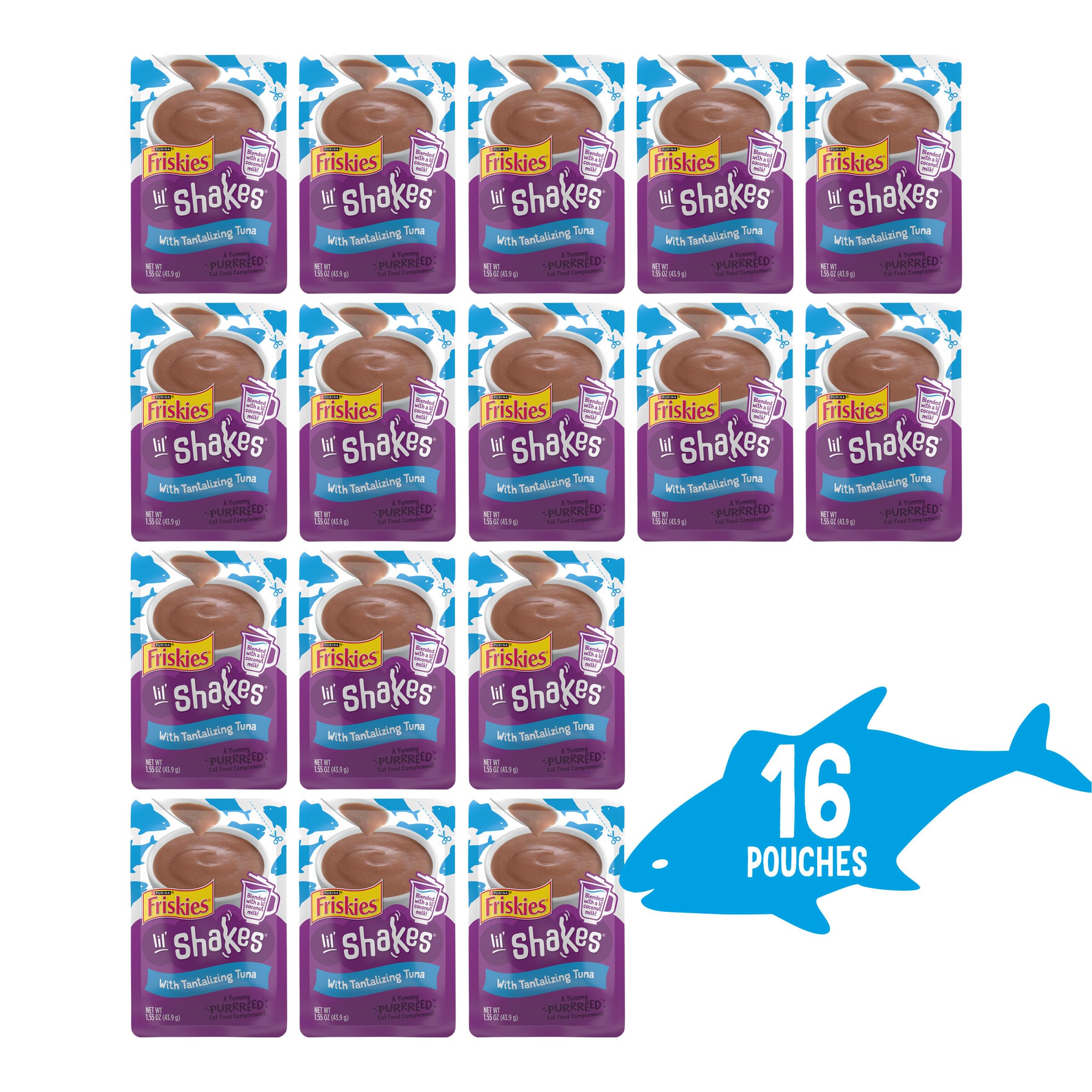 Friskies Lil’ Shakes coco leche, topper cremoso para lamidos.