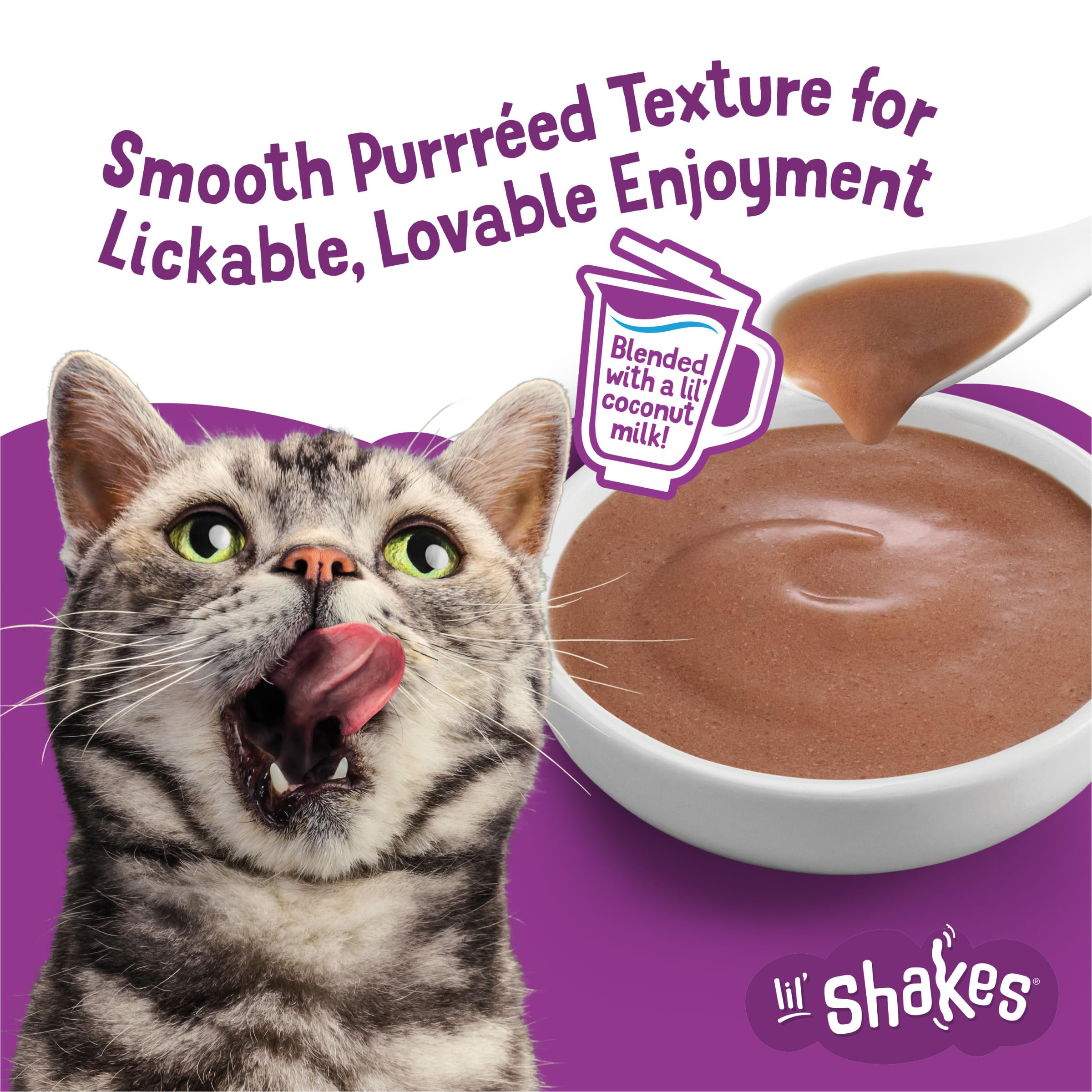 Friskies Lil’ Shakes salmón, sabor auténtico para lamidos intensos.