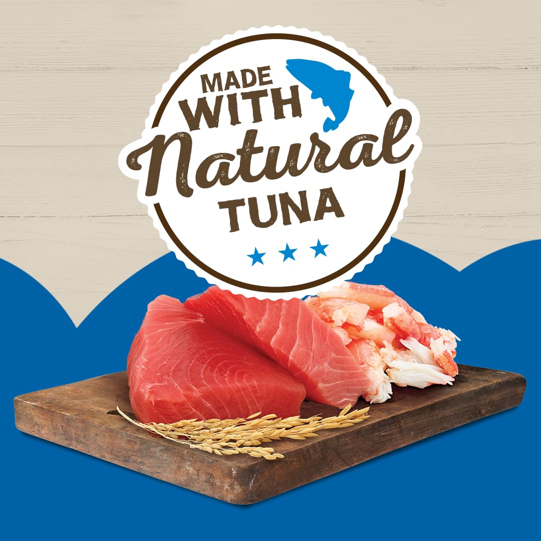 Friskies Meaty Bits con atún y cangrejo en arroz marrón, trozos carnosos.