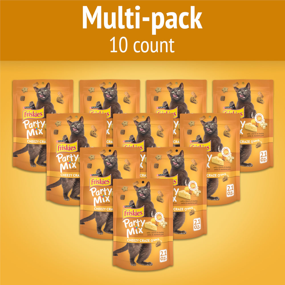 Friskies Party Mix Cheezy Craze Crunch, formas divertidas que invitan a jugar.