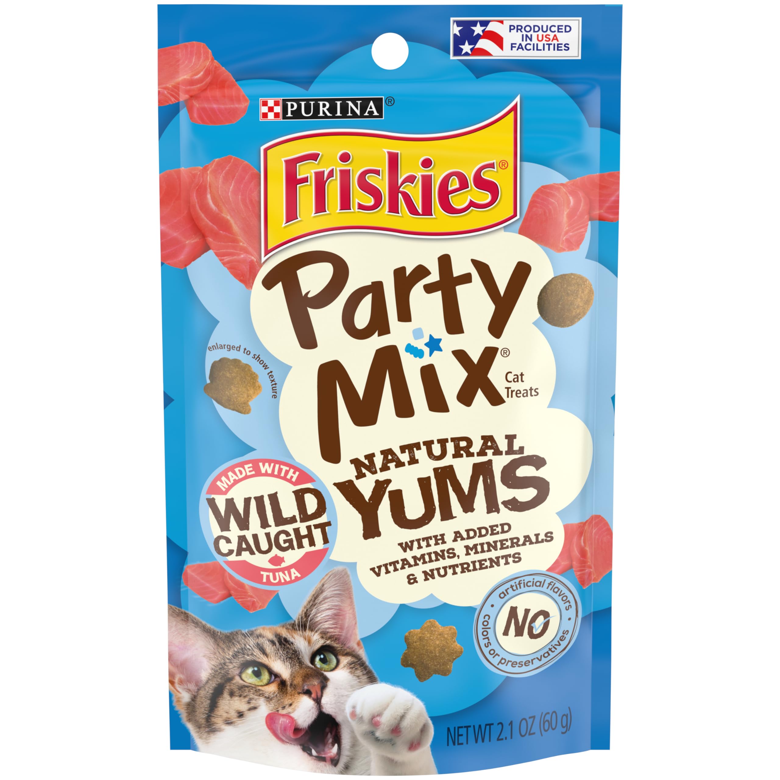 Friskies Yums Naturales con Atún Salvaje: empaque para snack diario.