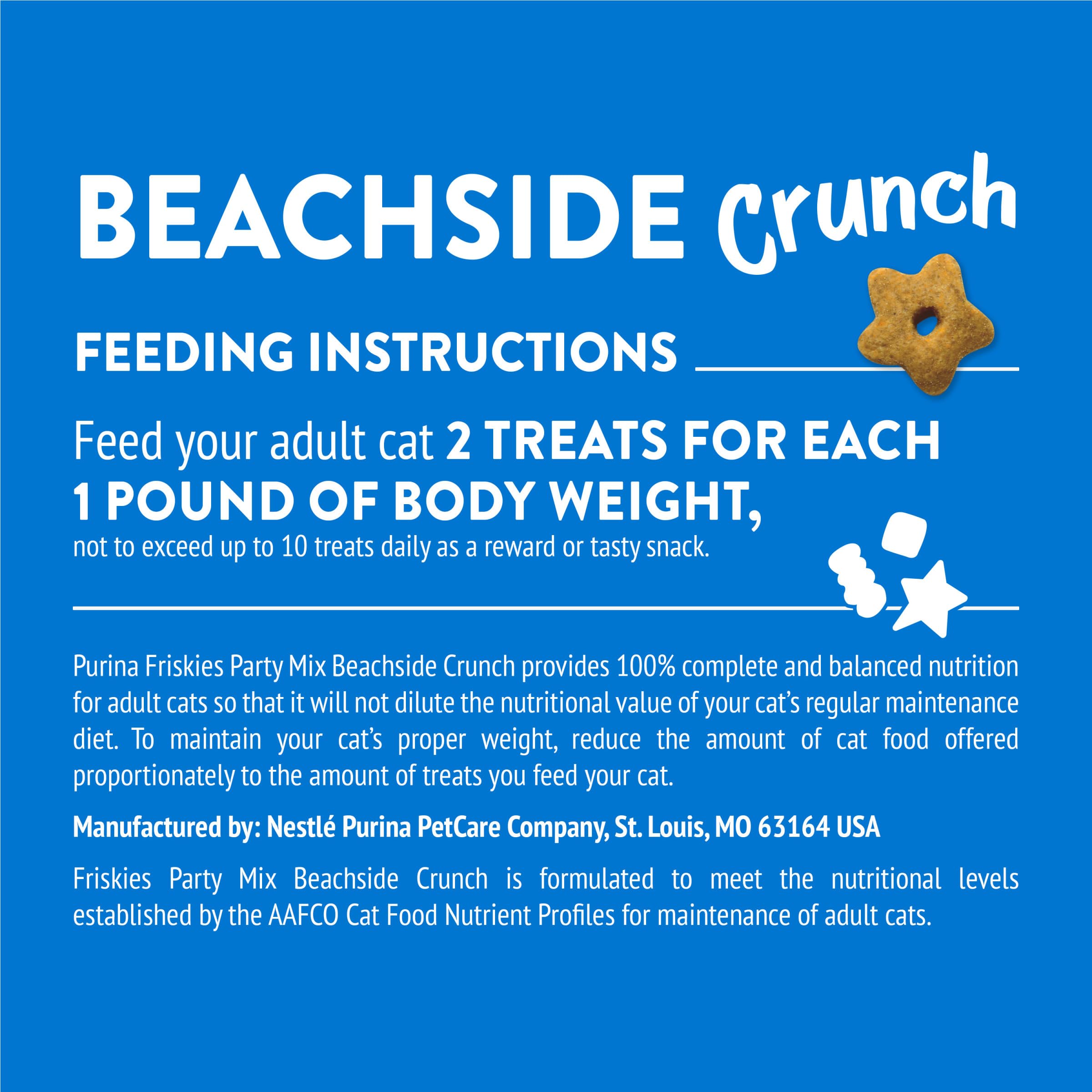 Friskies Beachside Crunch con pocas calorías por premio, ideal para meriendas.